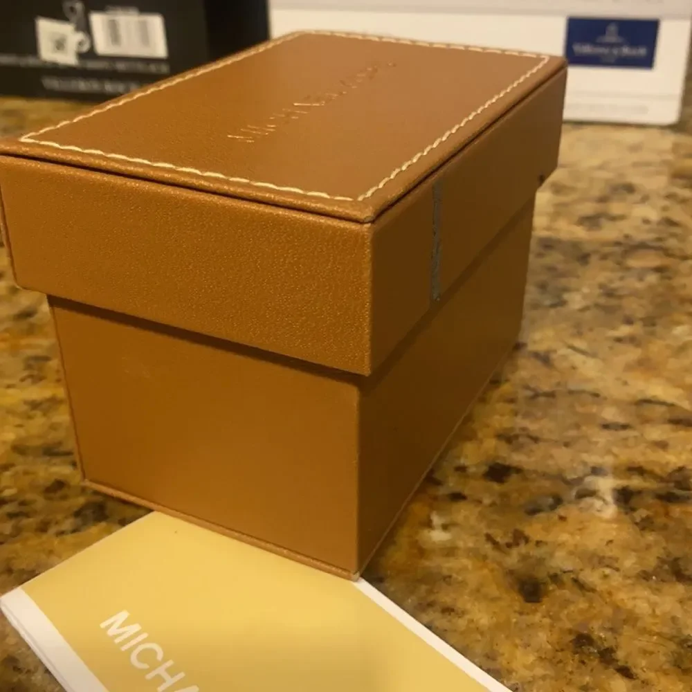 Michael Kors Tan Leather Box 2 Watch Links Silver